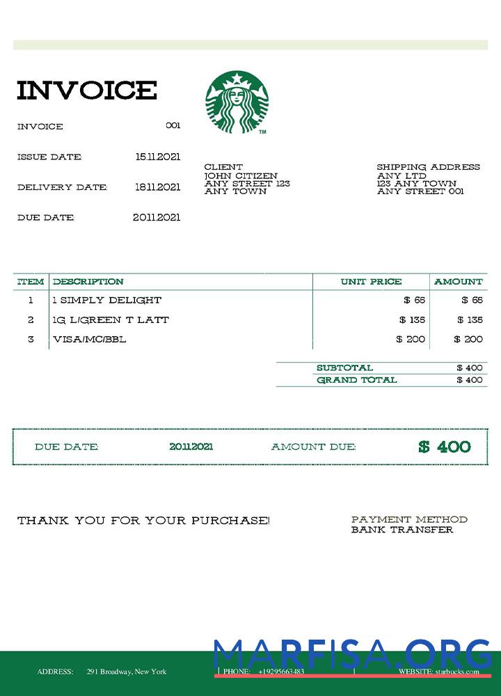 Blank USA Starbucks invoice(2) download for verification